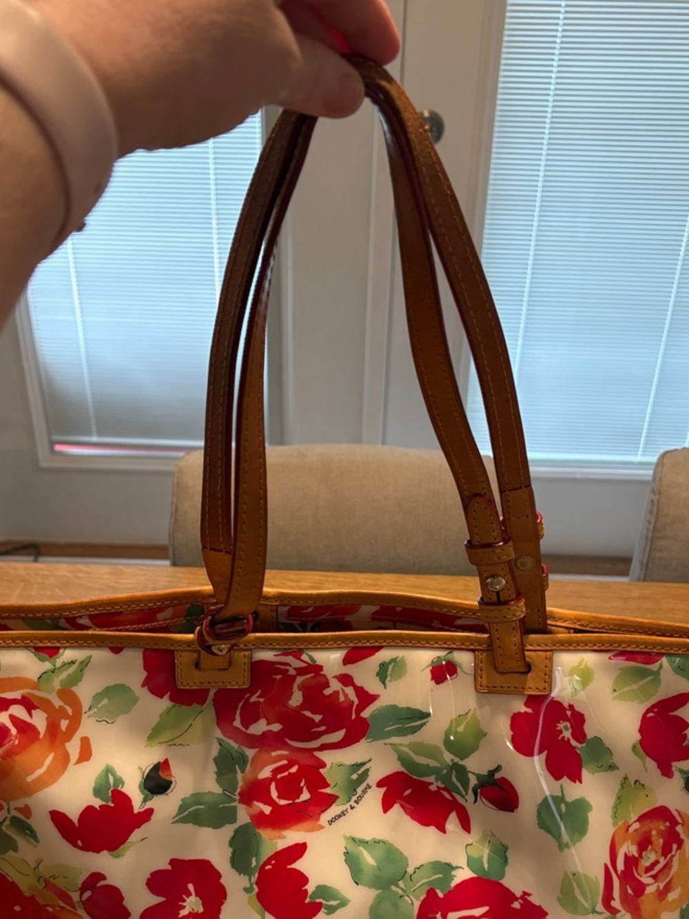 Vintage Dooney & Bourke Floral Tote with Pink, Green, and Orange Accents. - Picture 15 of 16